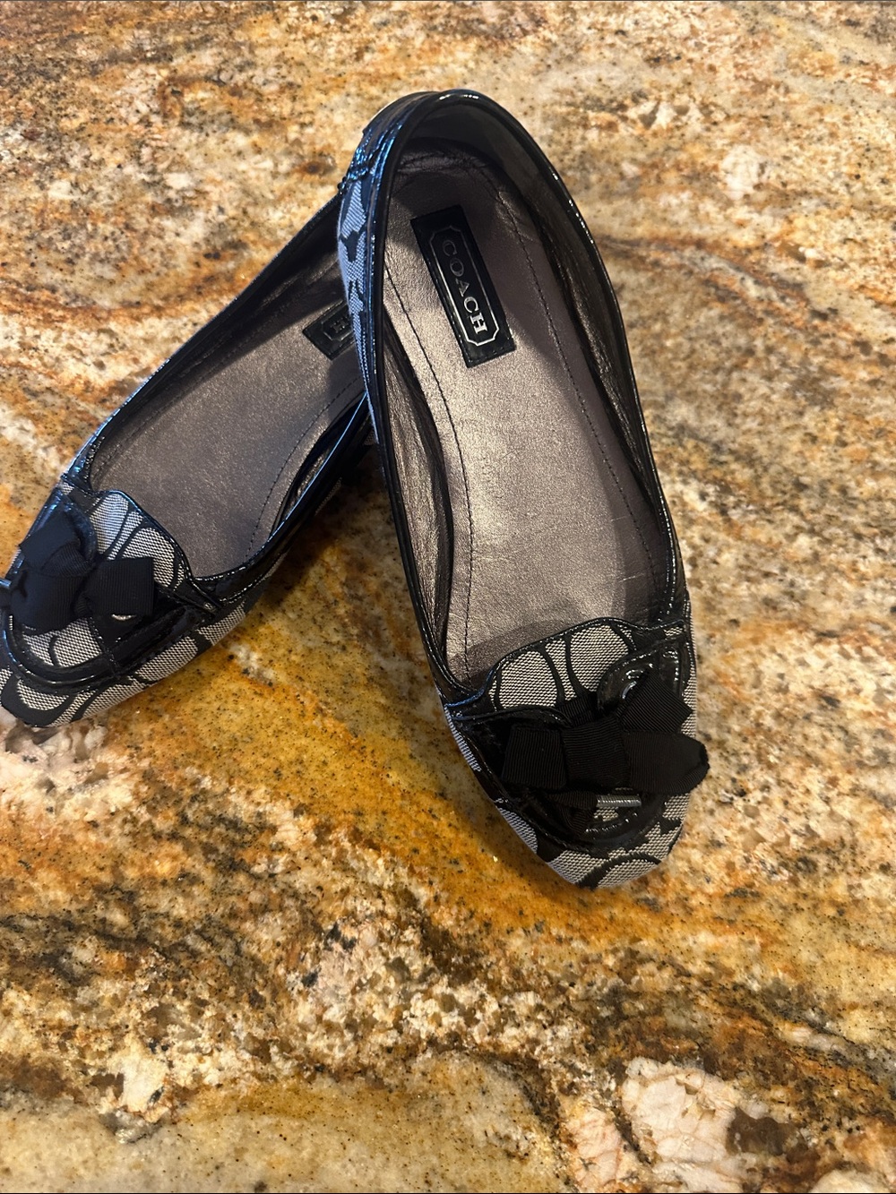 Coach Black Signature Canvas Bow Flats